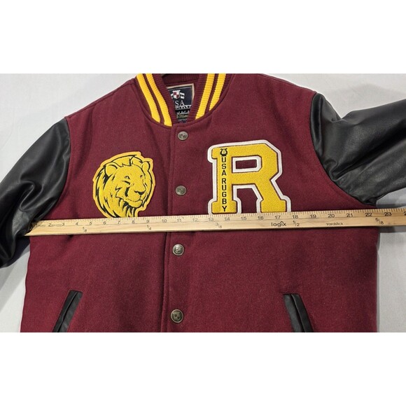Vintage 90s USA Rugby Varsity Jacket Letterman Patches Red Black Men's M - Picture 13 of 16